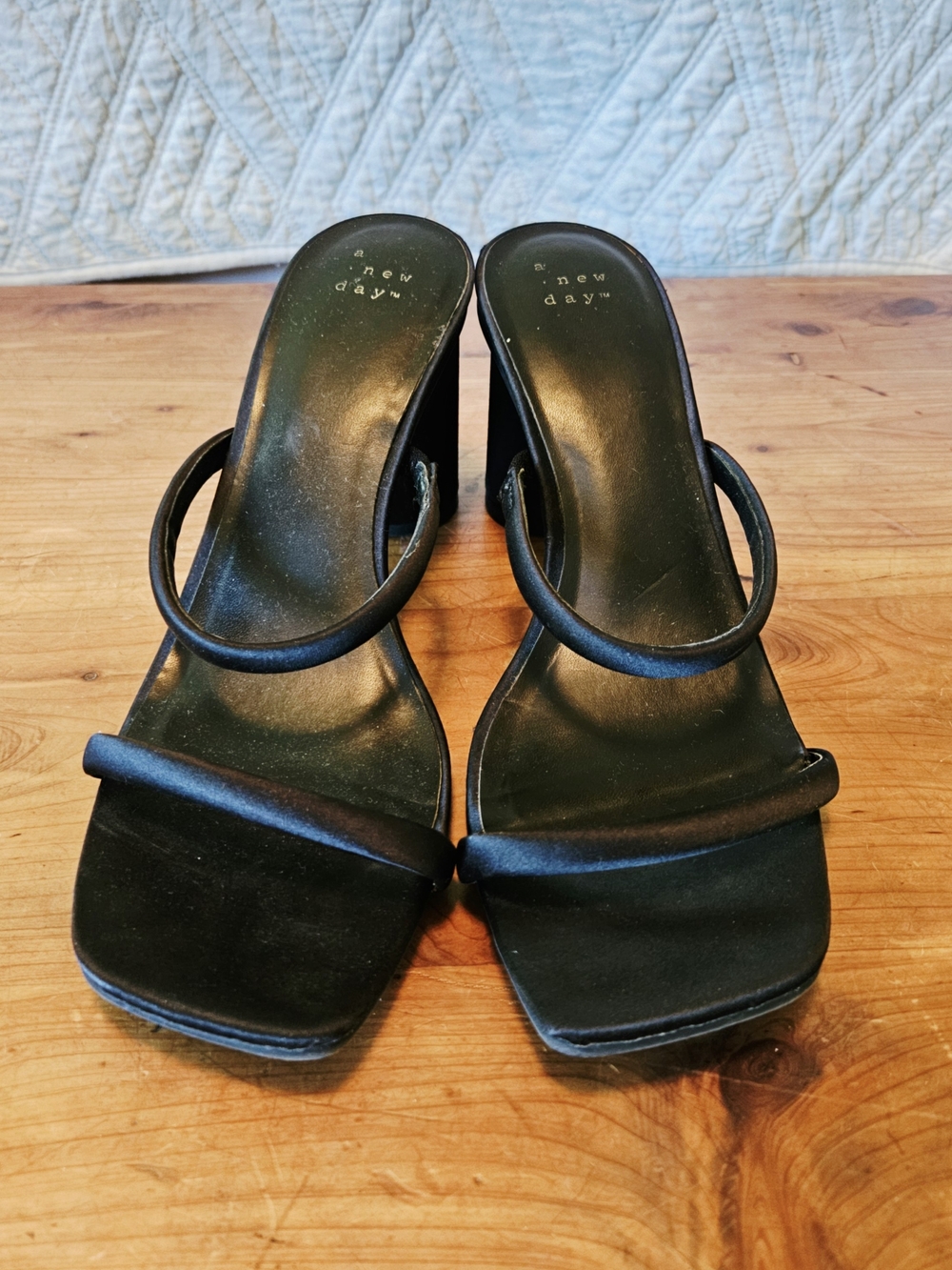 A New Day Black Double Strap Block Heel Mule Sandals | Size 9
